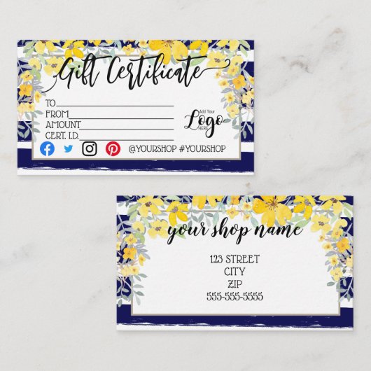 MARKETING IHRES LOGO-Geschenkgutscheins hinzufügen Visitenkarte (Vorne/Hinten)