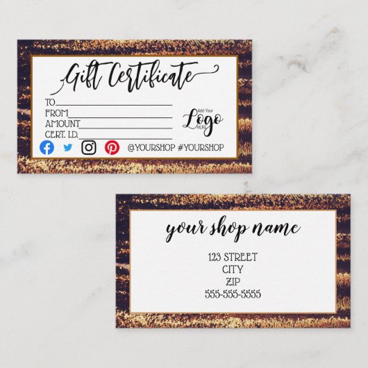 MARKETING IHRES LOGO-Geschenkgutscheins hinzufügen Visitenkarte (Vorne/Hinten)