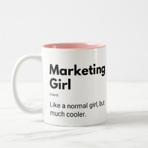 Marketing-Mädchen wie ein normales Mädchen, aber v Zweifarbige Tasse