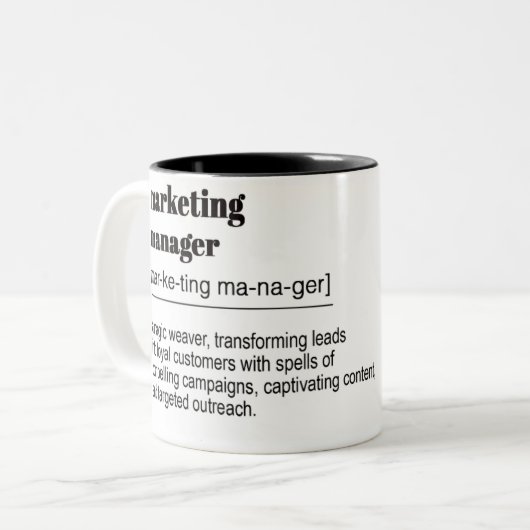 Marketing-Manager-Definition Zweifarbige Tasse (Vorderseite Links)