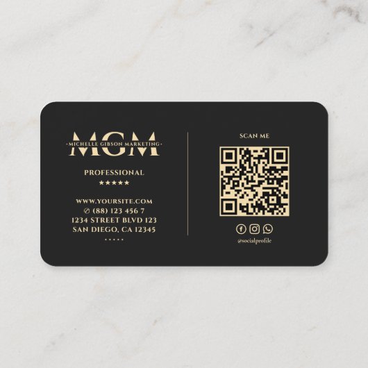 Marketing Monogram Elegante Imitats Gold Moderne Visitenkarte (Rückseite)