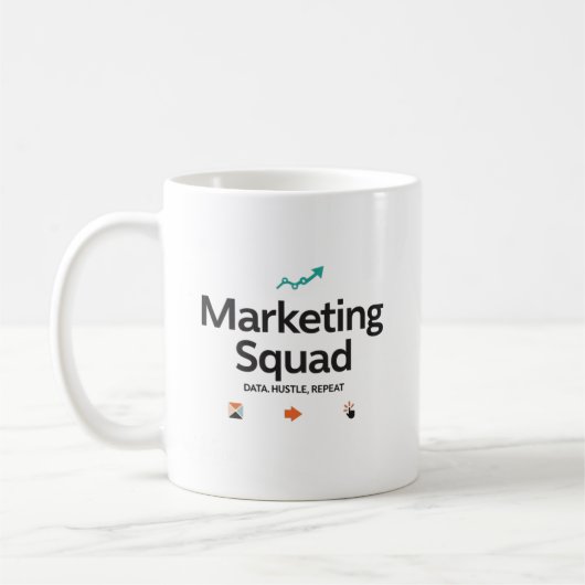 Marketing Squad – Data. Hustle. Repeat. Kaffeetasse (Links)