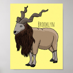 Markhor-Ziegen-Cartoon-Illustration Poster