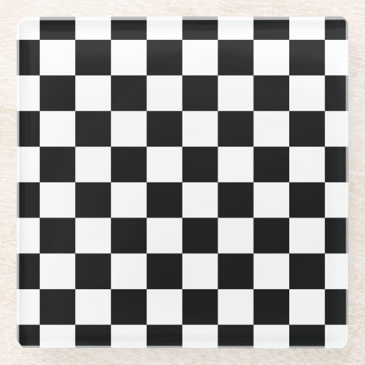 Markierte Quadrate schwarz-weiß geometrischer Retr Glasuntersetzer (Vorderseite)