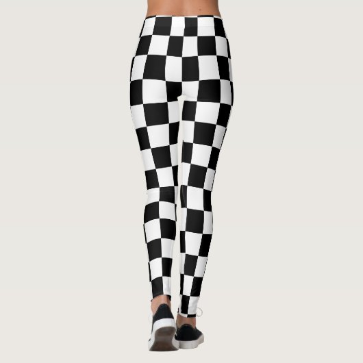Markierte Quadrate schwarz-weiß geometrischer Retr Leggings (Rückseite)
