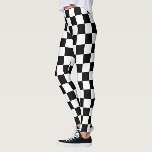 Markierte Quadrate schwarz-weiß geometrischer Retr Leggings (Links)