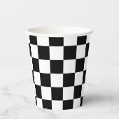 Markierte Quadrate schwarz-weiß geometrischer Retr Pappbecher (Vorderseite)