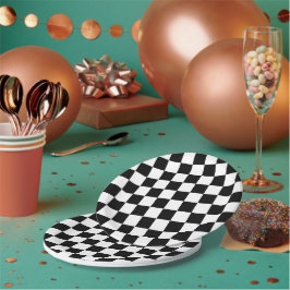 Markierte Quadrate schwarz-weiß geometrischer Retr Pappteller