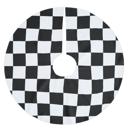 Markierte Quadrate schwarz-weiß geometrischer Retr Polyester Weihnachtsbaumdecke (Vorderseite)