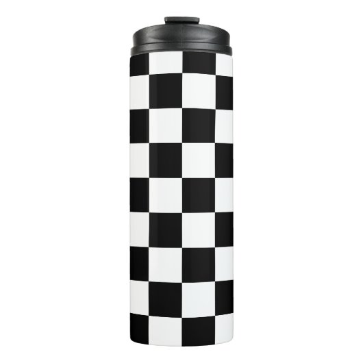 Markierte Quadrate schwarz-weiß geometrischer Retr Thermosbecher (Vorderseite)