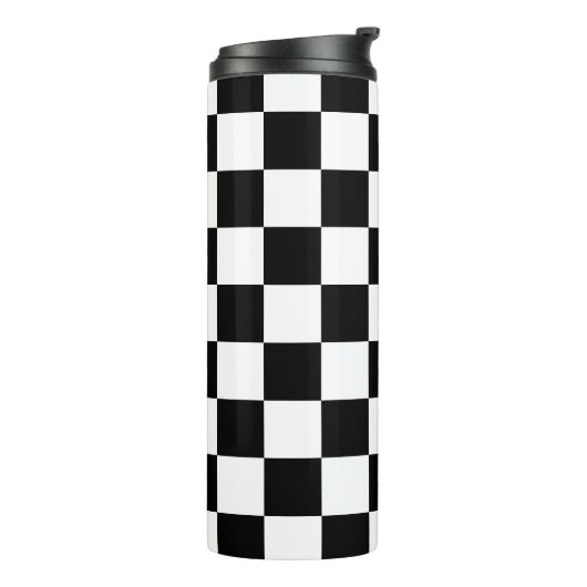 Markierte Quadrate schwarz-weiß geometrischer Retr Thermosbecher (Nach links gedreht)