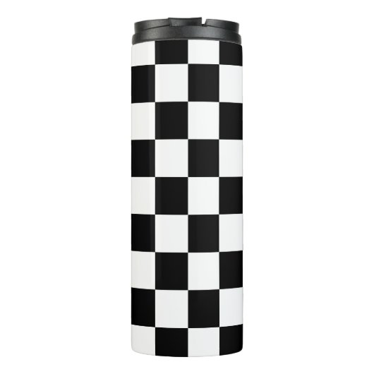 Markierte Quadrate schwarz-weiß geometrischer Retr Thermosbecher (Rückseite)