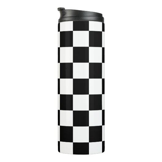 Markierte Quadrate schwarz-weiß geometrischer Retr Thermosbecher (Nach rechts gedreht)