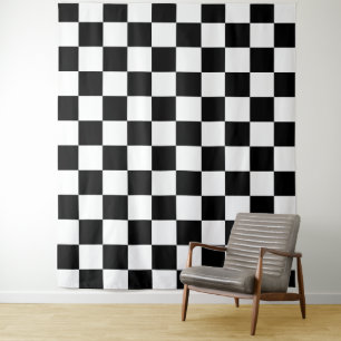 Markierte Quadrate Schwarz-Weiß-geometrisches Retr Wandteppich