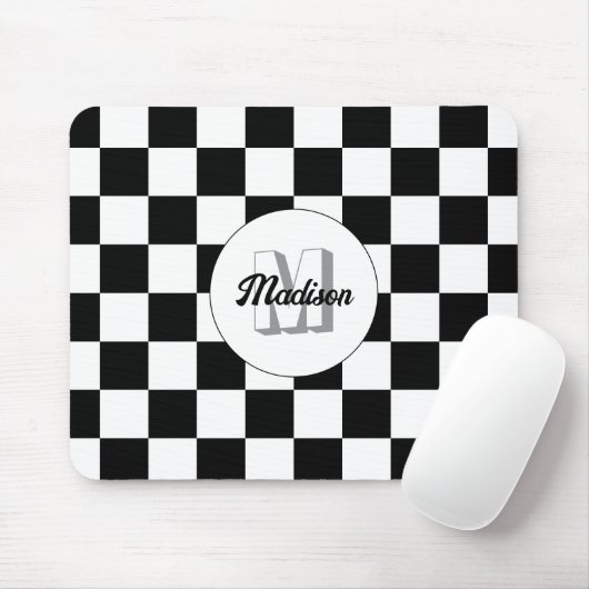 Markierte Quadrate Schwarz-Weiß-Retro-Monogramm Mousepad (Mit Mouse)