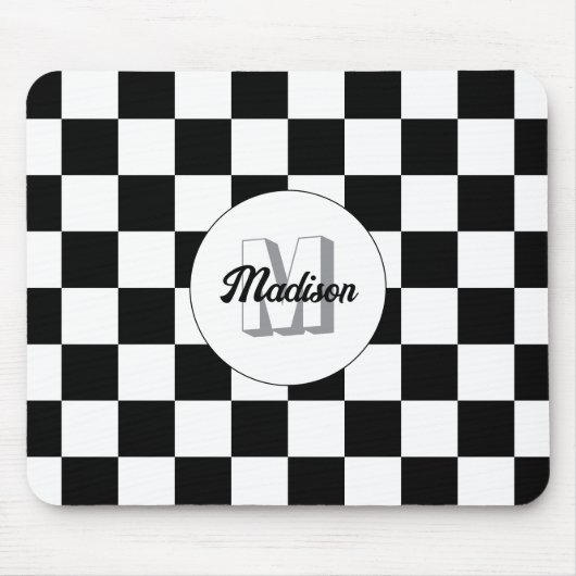 Markierte Quadrate Schwarz-Weiß-Retro-Monogramm Mousepad (Vorne)