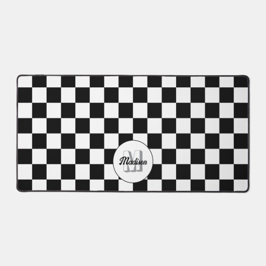 Markierte Quadrate Schwarz-Weiß-Retro-Monogramm Schreibtischunterlage (Vorderseite)