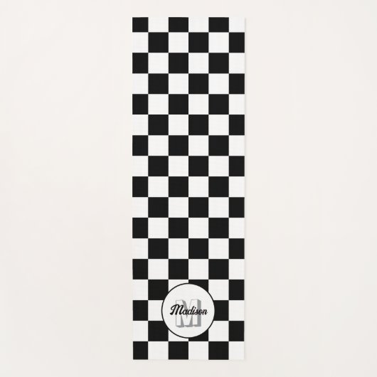 Markierte Quadrate Schwarz-Weiß-Retro-Monogramm Yogamatte (Vorderseite)