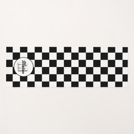 Markierte Quadrate Schwarz-Weiß-Retro-Monogramm Yogamatte (Vorderseite (Horizontal))