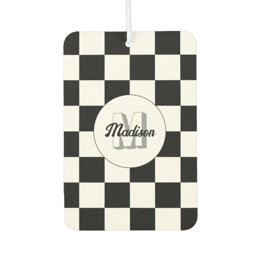 Markierte Quadrate schwarz-weiß Retrogramm Autolufterfrischer (Vorderseite)