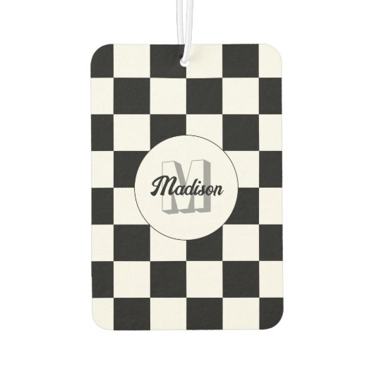 Markierte Quadrate schwarz-weiß Retrogramm Autolufterfrischer (Rückseite)