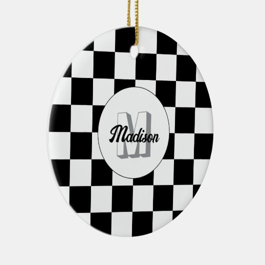 Markierte Quadrate schwarz-weiß Retrogramm Keramik Ornament (Rechts)