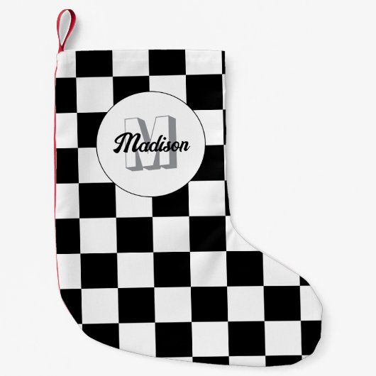 Markierte Quadrate schwarz-weiß Retrogramm Kleiner Weihnachtsstrumpf (Vorderseite)