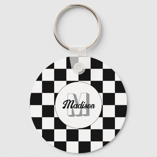 Markierte Quadrate schwarz-weiß Retrogramm Schlüsselanhänger (Vorderseite)