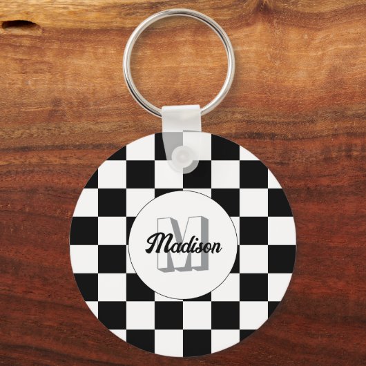 Markierte Quadrate schwarz-weiß Retrogramm Schlüsselanhänger (Rückseite)