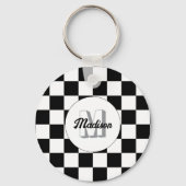 Markierte Quadrate schwarz-weiß Retrogramm Schlüsselanhänger (Rückseite)