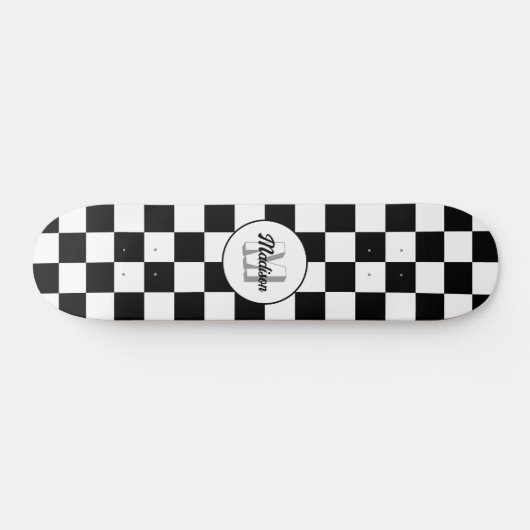 Markierte Quadrate schwarz-weiß Retrogramm Skateboard (Horizontal)