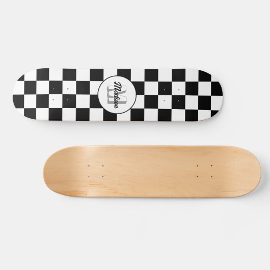 Markierte Quadrate schwarz-weiß Retrogramm Skateboard (Horizontal)