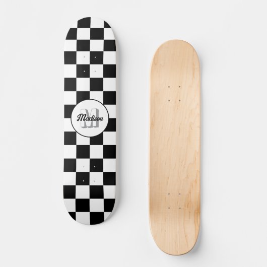 Markierte Quadrate schwarz-weiß Retrogramm Skateboard (Vorderseite)