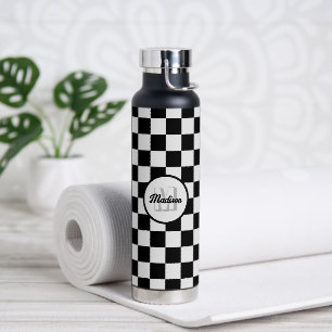 Markierte Quadrate schwarz-weiß Retrogramm Trinkflasche