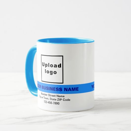 Markierter Firmenname auf der hellblauen Combo-Tas Tasse (Vorderseite Links)