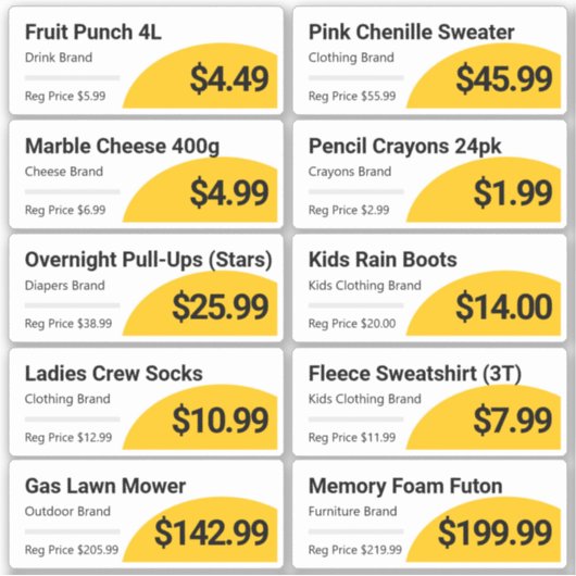 Markierungen für gelbe Einzelhandelsprodukte Aufkleber (Vorderseite)