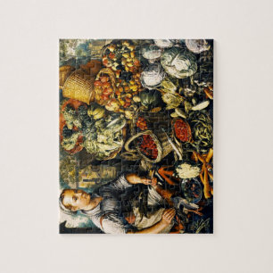 Markt Frau mit Obst/Gemüse Puzzle mit Zinn