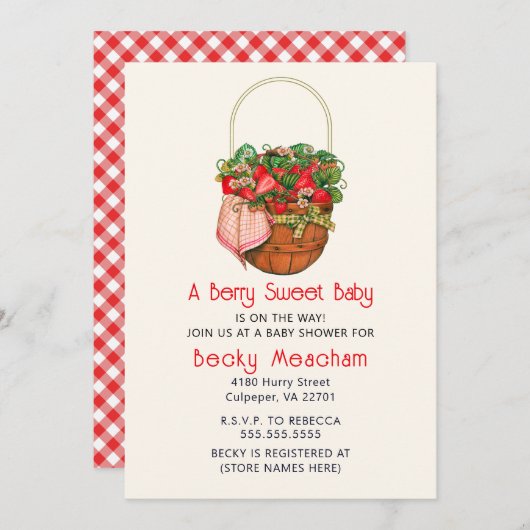 Markt für Bauern, Obstcotattecore, Erdbeere Einladung (Vorne/Hinten)
