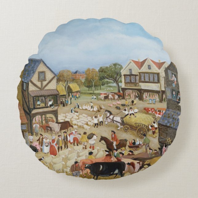 Markt-Tag Rundes Kissen (Vorderseite)