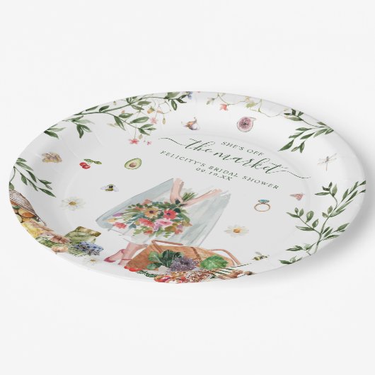 Marktabschottung | Brautparty für den Bauernmarkt Pappteller (Schrägansicht)