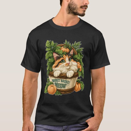 Marktkorbleinwand süße Katze mit frischem Gemüse T-Shirt (Vorderseite)