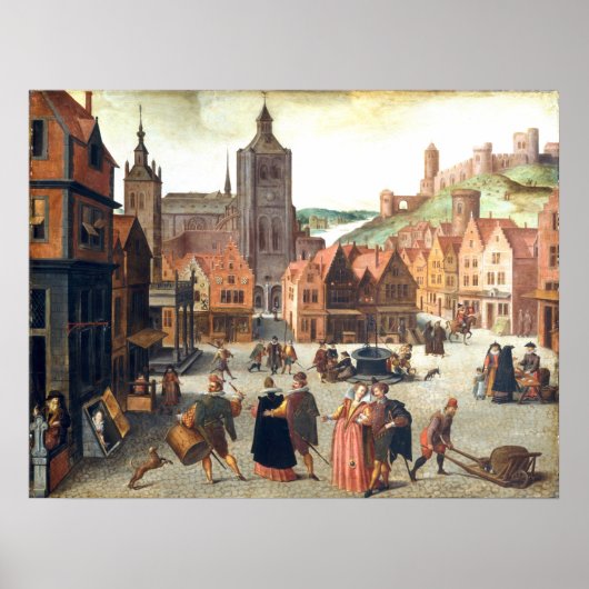 Marktplatz in Bergen - Abel Grimmer Fine Art Poster (Vorne)