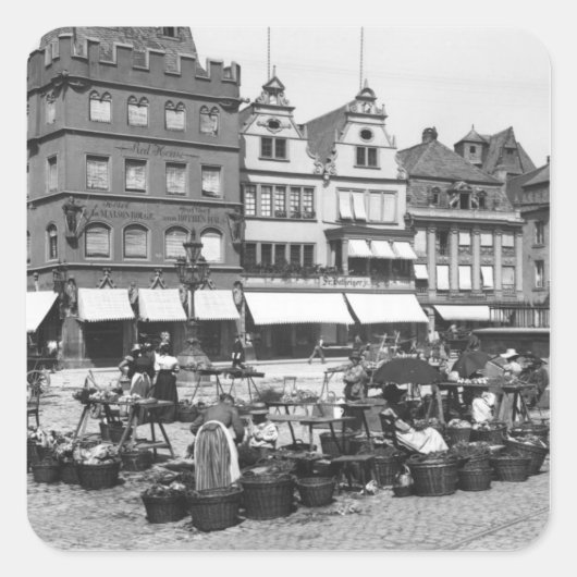 Marktplatz in Trier, c.1910 Quadratischer Aufkleber (Vorderseite)
