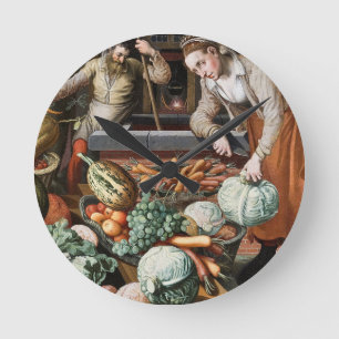 „Marktszene“ Vintage-Kunst-Wanduhr Runde Wanduhr