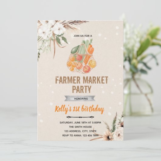 Marktthema Boho Bauer Einladung (Stehend Vorderseite)