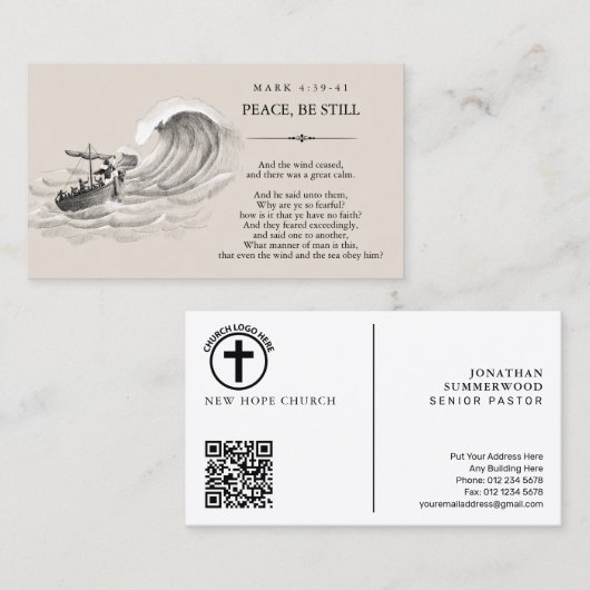 Markus 4:39-41 Pastor Visitenkarte mit QR-Code (Vorne/Hinten)