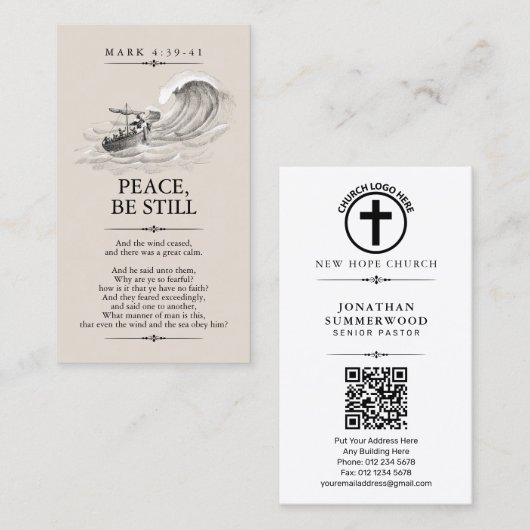 Markus 4:39-41 Pastor Visitenkarte mit QR-Code (Vorne/Hinten)