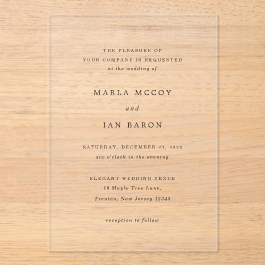 Marla Classic Wedding Acryleinladungen (Vorderseite)