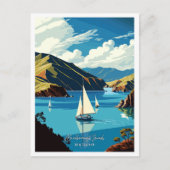 Marlborough Sounds Art Vintage Reise Illustration Postkarte (Vorderseite)