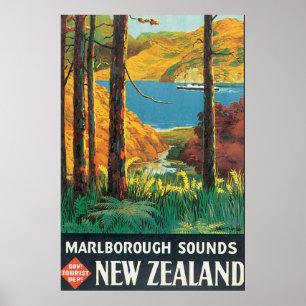 Marlborough Sounds Vintage Reiseposter Poster